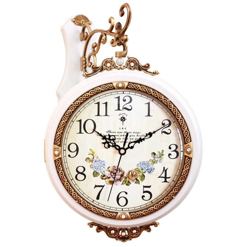北极星(POLARIS) 黄铜欧式双面挂钟客厅复古两面钟实木墙钟壁钟家用大气挂表静音创意大号钟表时钟
