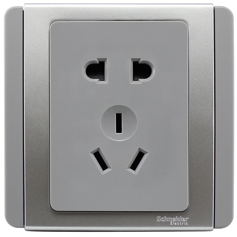 施耐德电气（Schneider Electric）电源插座 都会系列银加灰 10A二三插五孔插座墙壁电源86型