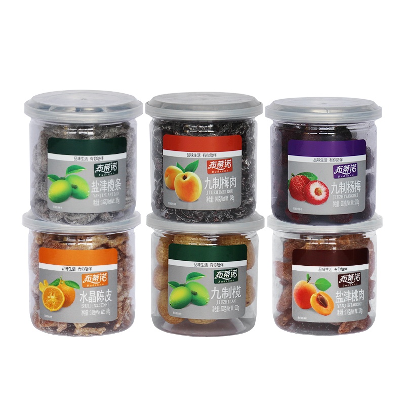 布蒂诺 蜜饯6罐装九制+盐津组合装蜜饯酸甜多种零食陈皮梅肉九制榄杨梅桃肉榄条