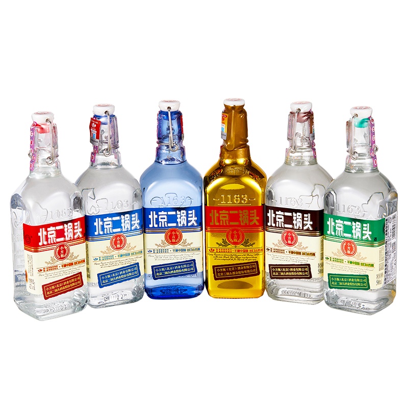 永丰牌北京二锅头出口型小方瓶清香型白酒42°纯粮食酒全家福(红标/蓝标/绿标/蓝瓶/咖方/金瓶)500ml*6瓶组合装