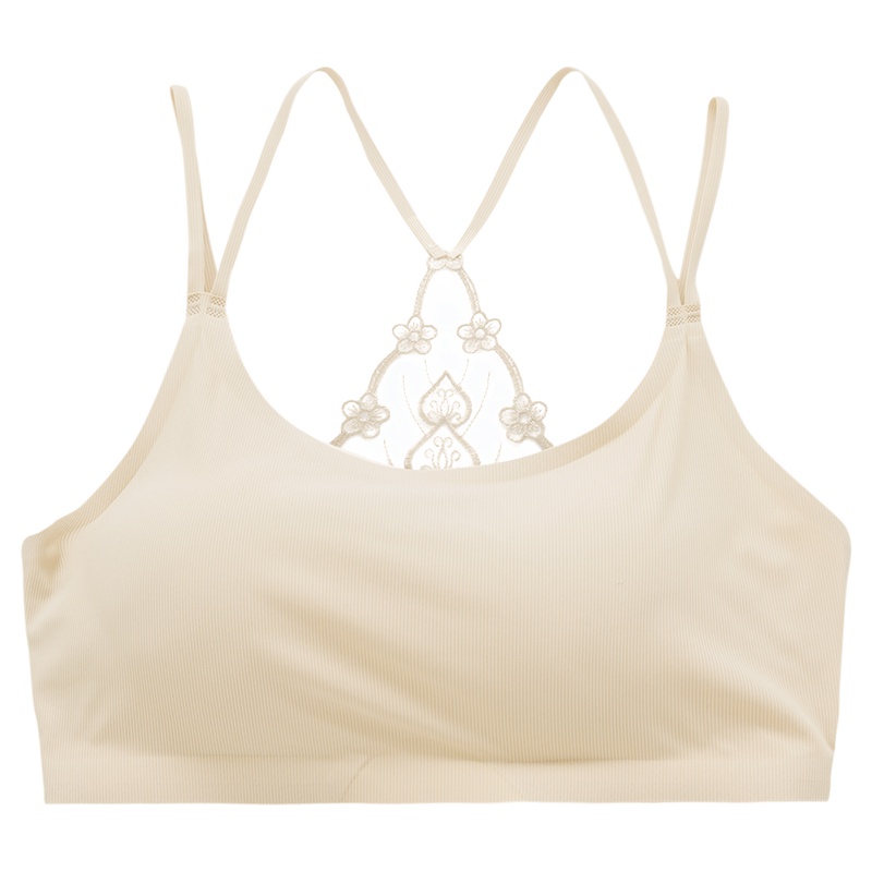 茵曼内衣 舒适冰丝螺纹蕾丝交叉吊带手掌杯打底裹胸抹胸 9891031034