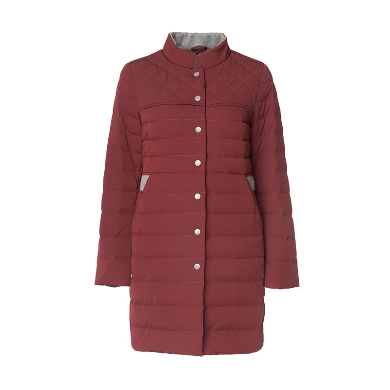 千仞岗羽绒服女新品中长款纯色简约轻薄立领羽绒服