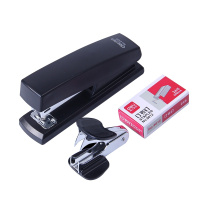 得力deli0354订书机套装大号订15张含起钉器+书针12号省力钉书器办公用品黑色
