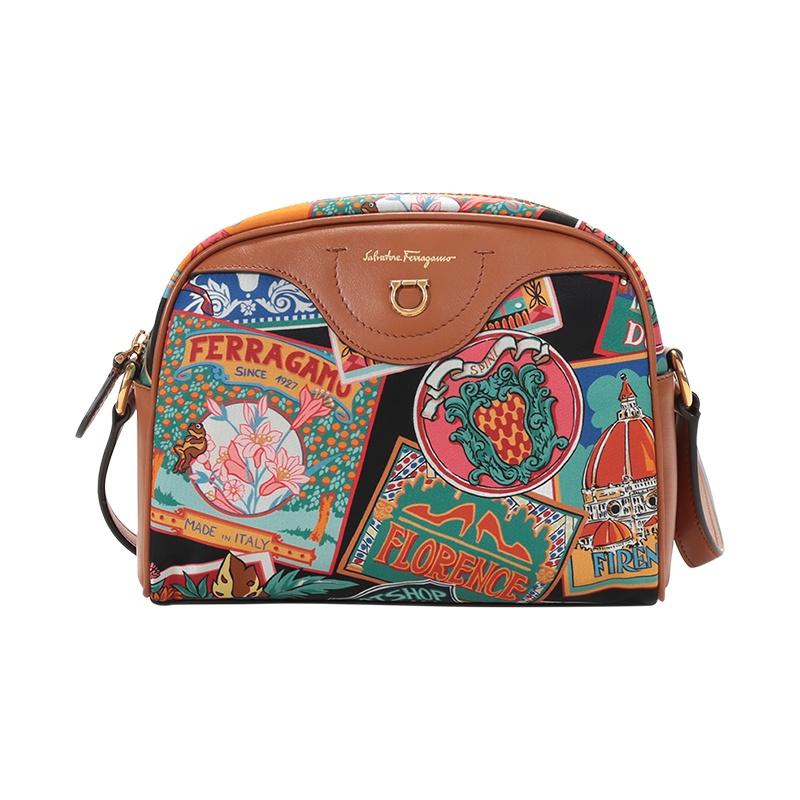 Salvatore Ferragamo 菲拉格慕 女士织物配皮单肩斜挎包相机包210887