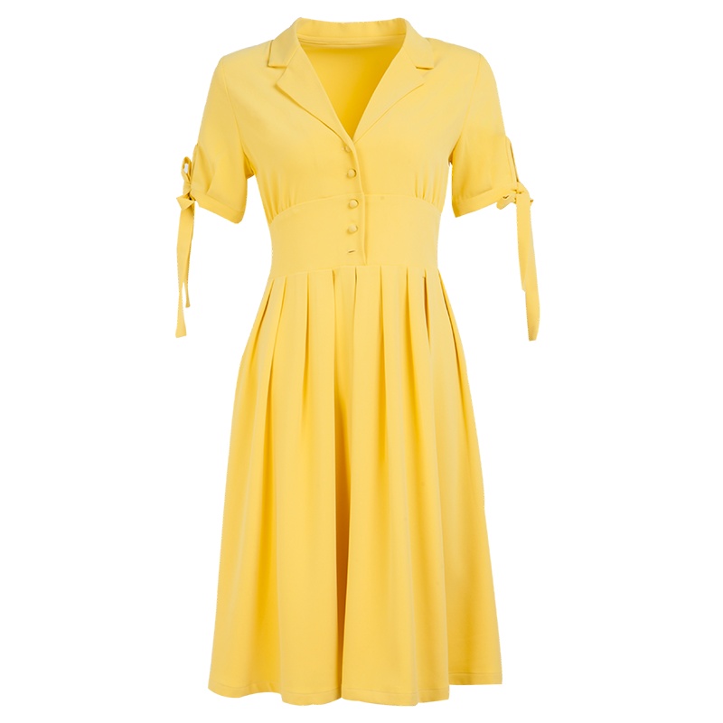 晩白 新款简约百搭职业修身纯色A字短袖连衣裙