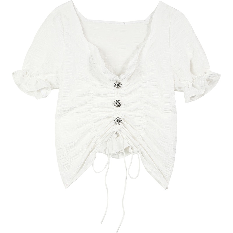 【新款】妖精的口袋bm风泡泡袖雪纺衬衫女2020夏季法式白色挤奶衫