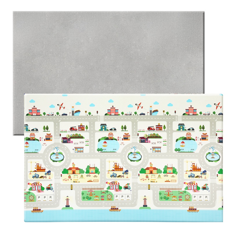 林点PVC树脂儿童单面爬行垫 婴幼儿宝宝爬爬垫环保大地垫进口品质 城市之旅单面 大号 2300*1400*10mm
