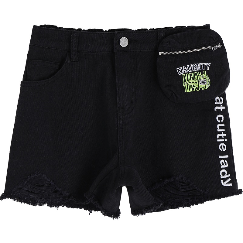 a02新款2020时尚腰包破洞毛边侧边字母织带短裤女D1U2D0521PN