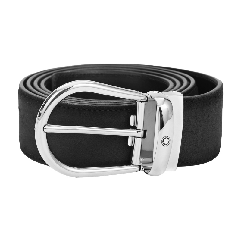 万宝龙(Mont Blanc) 黑色牛皮银色针扣腰带皮带 118444