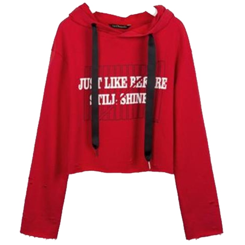 【热卖】拉夏贝尔短款卫衣女秋ins上衣潮人连帽套头外套韩版宽松学院风1T000447