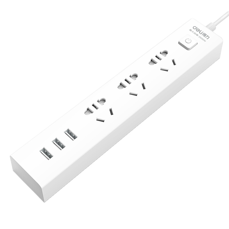 得力(deli)新国标2.4A快充USB插座 插排/插线板/排插/拖线板3USB接口+3孔总控1.8米带保护门18288