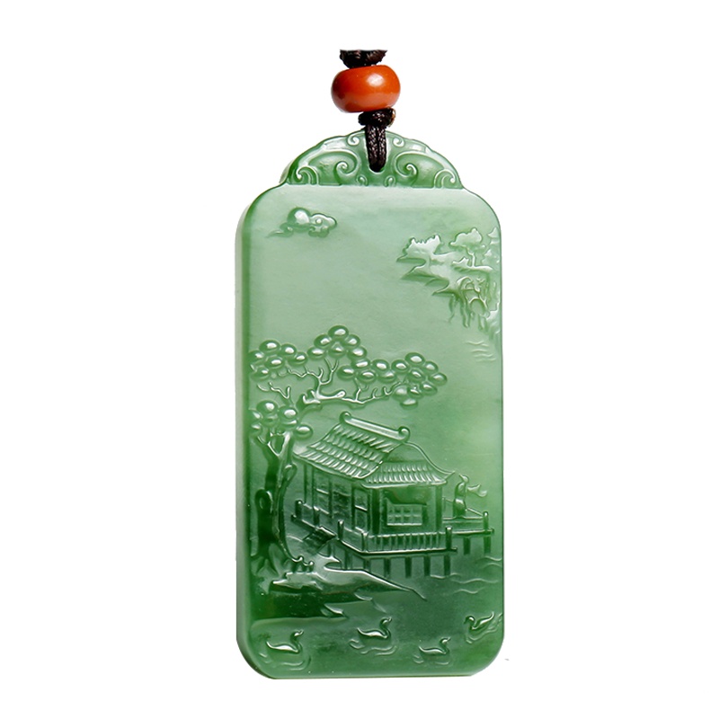 印象眸 和田玉碧玉吊坠 舍得平安无事牌山水玉牌玉石挂件 附送证书