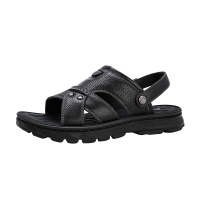 木林森凉鞋男真皮新款夏季男士外穿软底中老年爸爸鞋头层牛皮沙滩鞋男