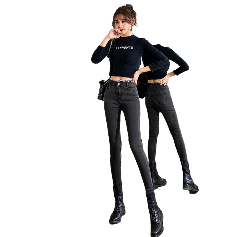 茜靓CHYLLIRN紧身牛仔裤女秋冬2020新款高腰修身显瘦百搭长裤直筒小脚铅笔裤子