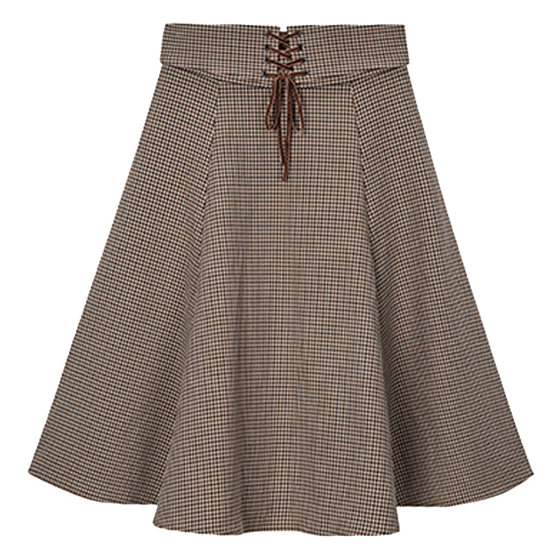 拉夏贝尔格子半身裙女士时尚新款韩版高腰百褶裙气质中长裙子10017477