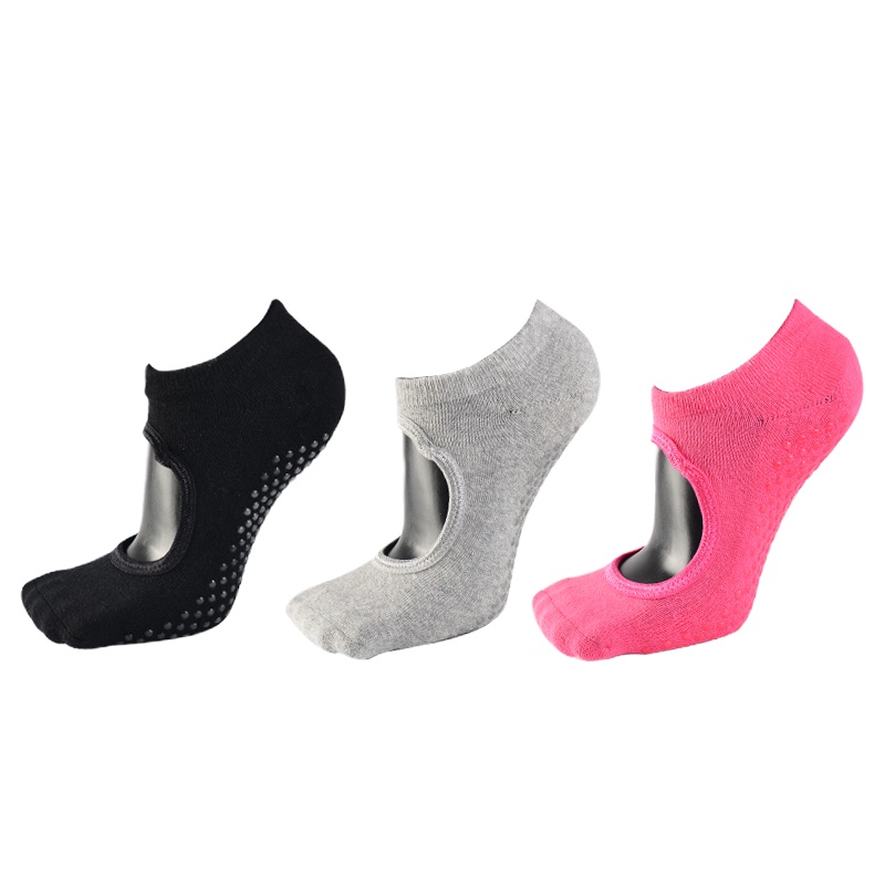 女士防滑纯棉专业瑜伽袜 露脚背吸汗耐磨硅胶健身地板袜 女运动袜