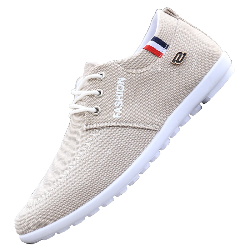 2020春秋季韩版潮流百搭休闲豆豆鞋亚麻老北京布鞋男透气帆布鞋子