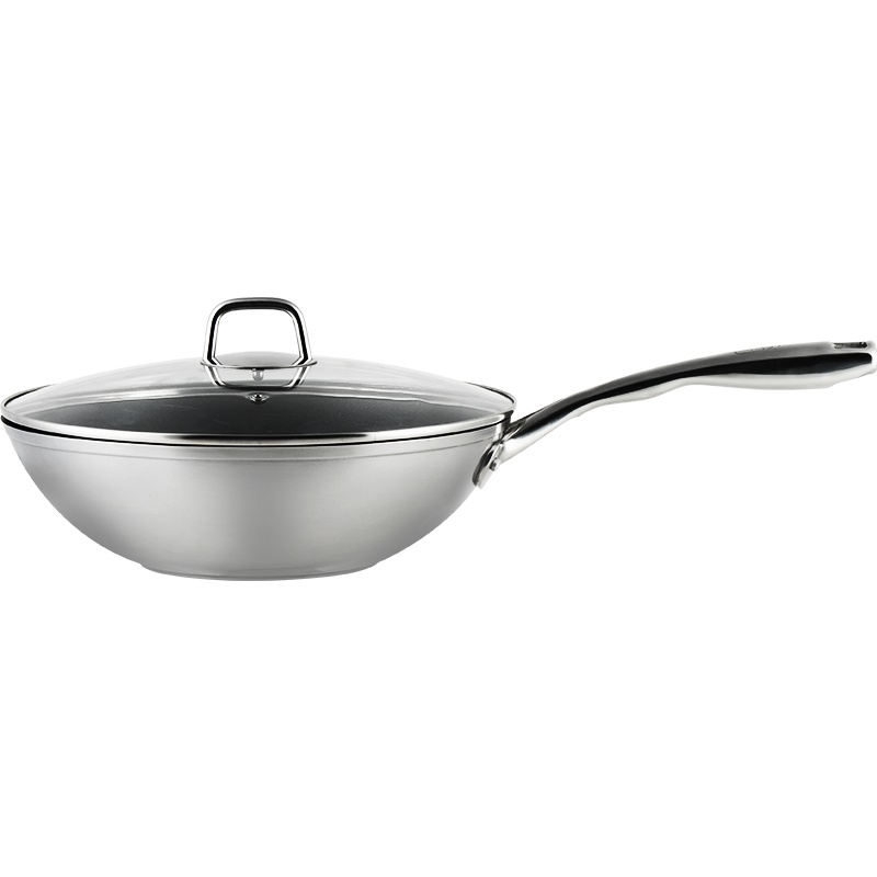 德国乐卡斯特 30cm304不锈钢炒锅 家用少油烟不粘炒菜锅 电磁炉燃气灶通用锅具