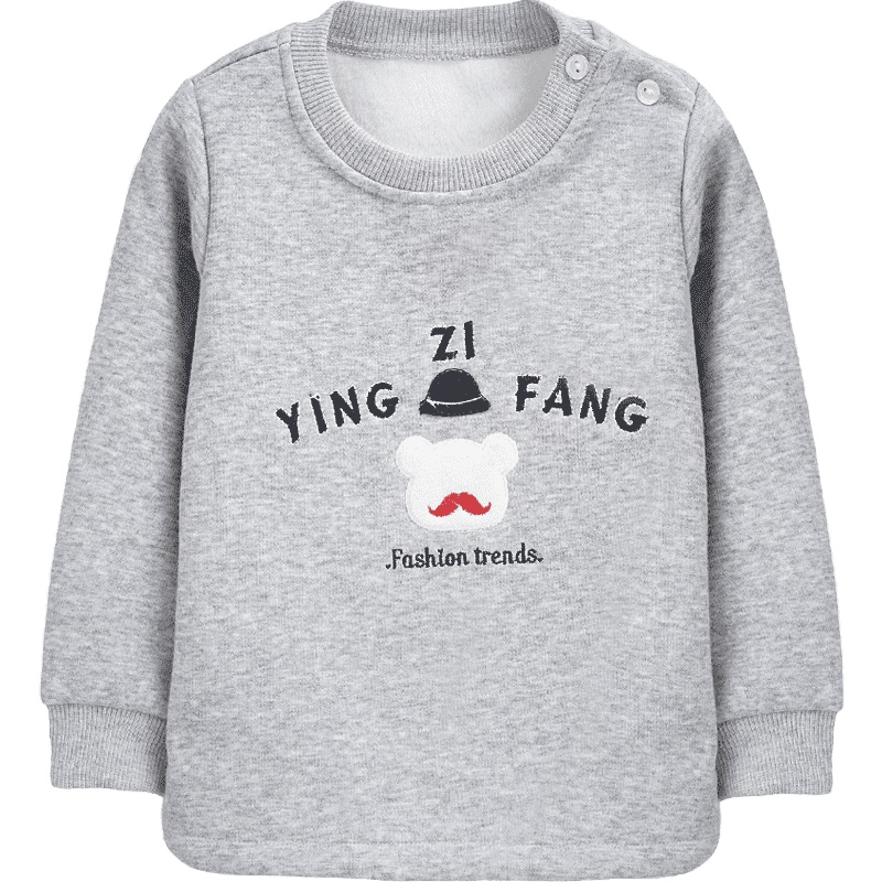 婴姿坊男女童圆领肩开扣休闲长袖T恤时尚绣花韩版打底衫 灰色 80-120cm 1-6岁