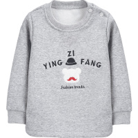 婴姿坊男女童圆领肩开扣休闲长袖T恤时尚绣花韩版打底衫 灰色 80-120cm 1-6岁