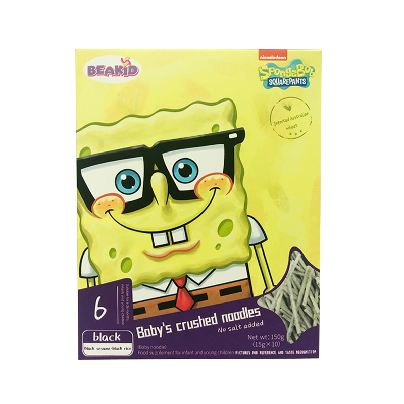 beakid 海绵宝宝不添加食盐碎碎面黑芝麻黑米味150g-盒装