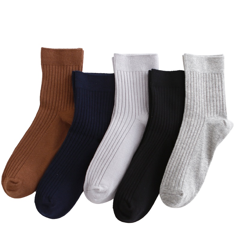 猫人精梳棉抗菌抽条中筒男袜5双装