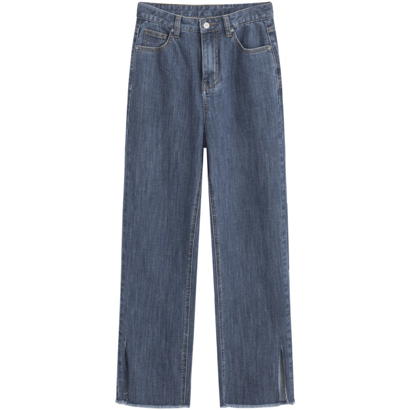 OtherMix毛边开叉牛仔裤女2021年夏季新款宽松薄款高腰直筒裤子潮