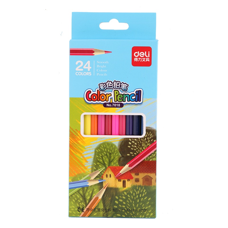 得力水溶性彩铅画笔彩笔油彩色铅笔专业画画套装手绘套装24色绘画绘图填色铅笔学生幼儿园美术用品7018