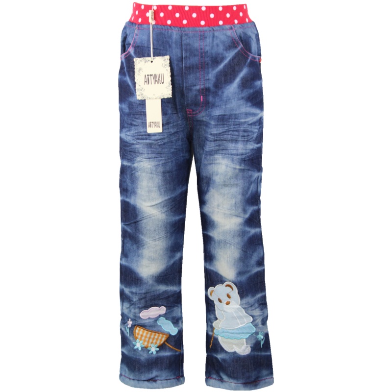 精梳纯棉牛仔面料加厚加绒触感舒适早春晚秋冬小中大童女学生新潮款章仔牛仔裤子日本婴童服饰aityaku厂家直销特价清仓