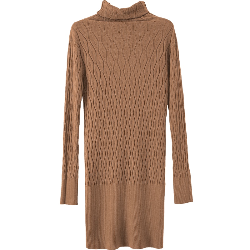 晚白2021春季新品高领长袖修身显瘦纯色百搭打底裙毛衣裙连衣裙女