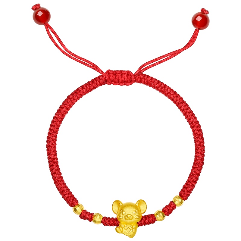 周六福(ZHOULIUFU)珠宝黄金手链女款定价硬金元宝鼠年生肖手饰AD175353