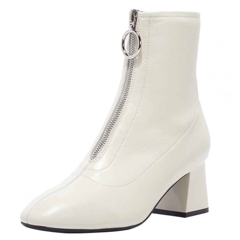 St&Sat/星期六冬新品前拉链方头时装靴粗跟短靴女SS03116034