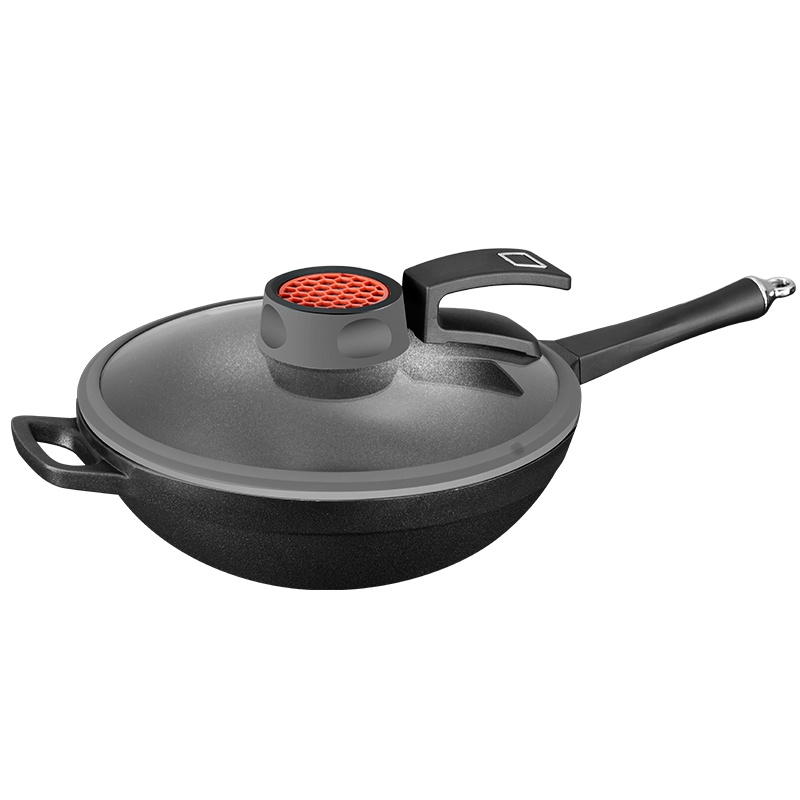 麦饭石不粘锅炒锅无油烟平底锅家用炒菜锅无涂层电磁炉燃气灶适用F2045碳纤维煎炒锅32CM(净味款)+不锈钢带耳蒸笼