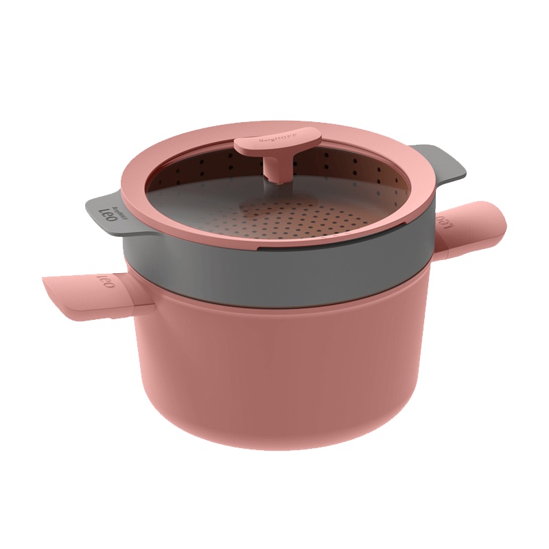 贝高福(Berghoff)锅具 Leo系列 5L汤锅+蒸架(砖红)(BH0101803)炖锅蒸锅带蒸架 24cm
