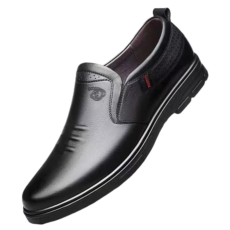 环球男士休闲皮鞋真皮牛皮套脚防臭防滑软皮软底中年人爸爸