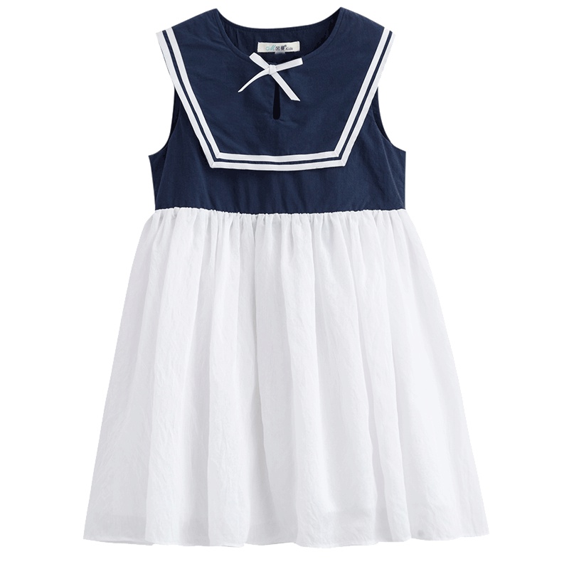 茵曼童装女童裙子中大童拼接女宝宝洋气背心连衣裙
