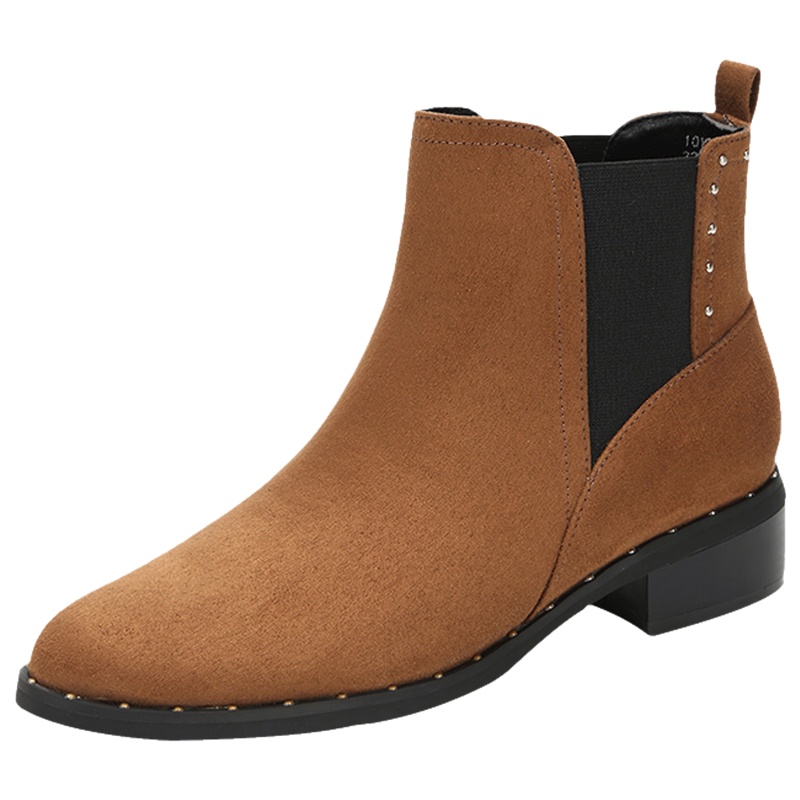 达芙妮冬新款圆头平底绒面短靴低跟女切尔西靴