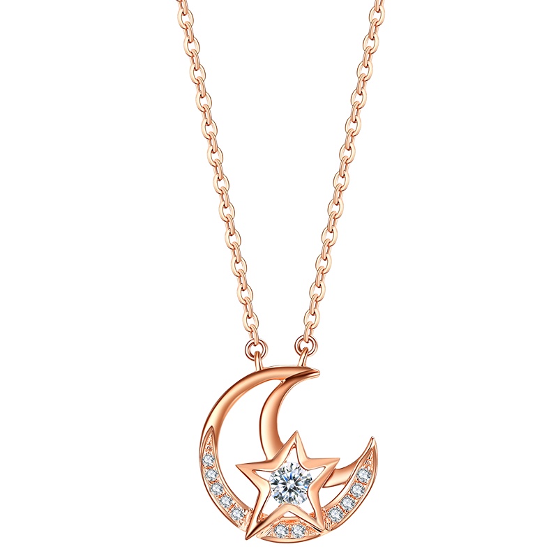 佐卡伊钻石项链 星月 18K金钻石项链星星月亮钻石锁骨链珠宝礼物