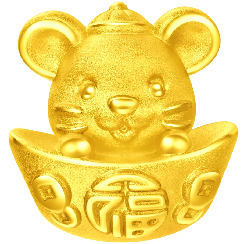 周大福 十二生肖鼠金鼠元宝鼠足金金吊坠甄品R24634