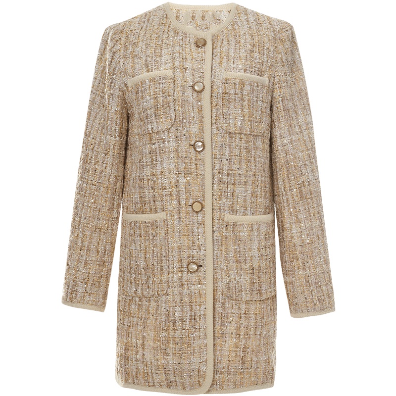 欧昵雪冬装小香风圆领显瘦呢大衣女中长款呢子外套