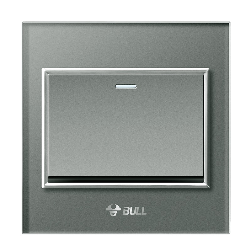 公牛开关插座86型家用墙壁5五孔g22灰水晶高晶钢化玻璃面板
