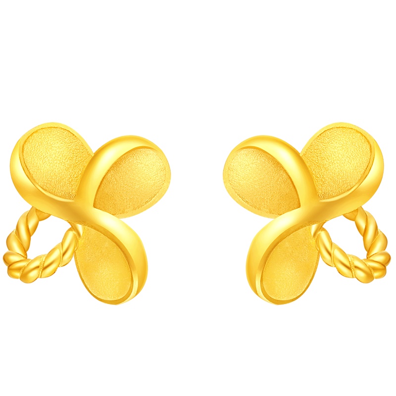 周大福珠宝首饰简约花形足金金耳钉计价(工费：78元 )F208070