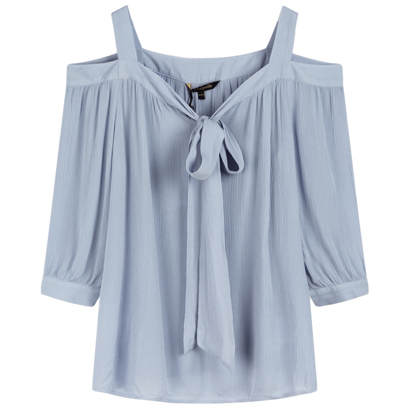 【苏】Laetia拉夏贝尔露肩上衣女夏季新款韩版休闲宽松一字领衬衫显瘦小衫时尚洋气潮