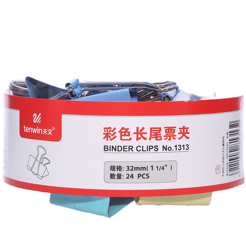 企购优品天文 1313 办公用品T12003B彩色长尾夹3#32mm(24只/筒)