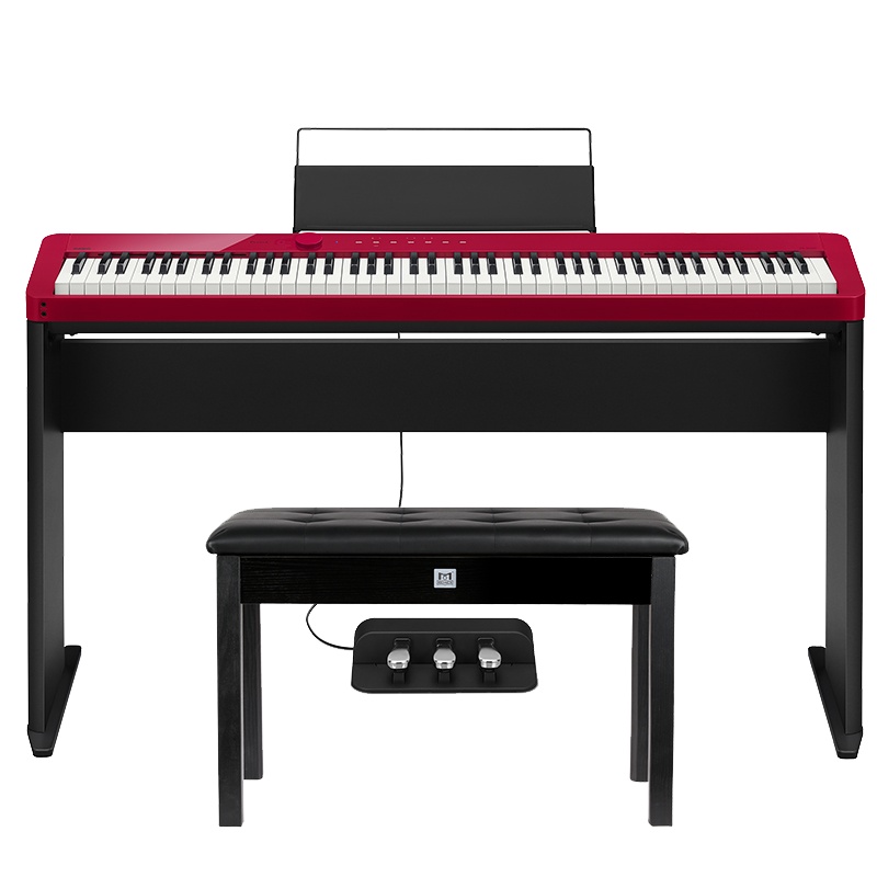 卡西欧(CASIO)电钢琴PX-S1000RD红色 纤薄便携时尚88键 智能触屏 (单机+木质琴架+三踏板)