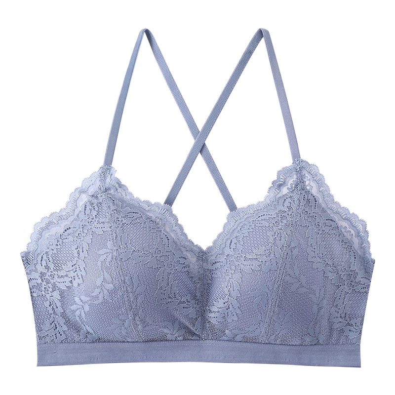 俞兆林内衣女无钢圈美背交叉抹胸吊带背心大胸显小聚拢蕾丝文胸