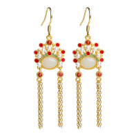 印象眸 s925银镶和田玉白玉珐琅女款新娘新郞婚嫁款耳饰 附送证书