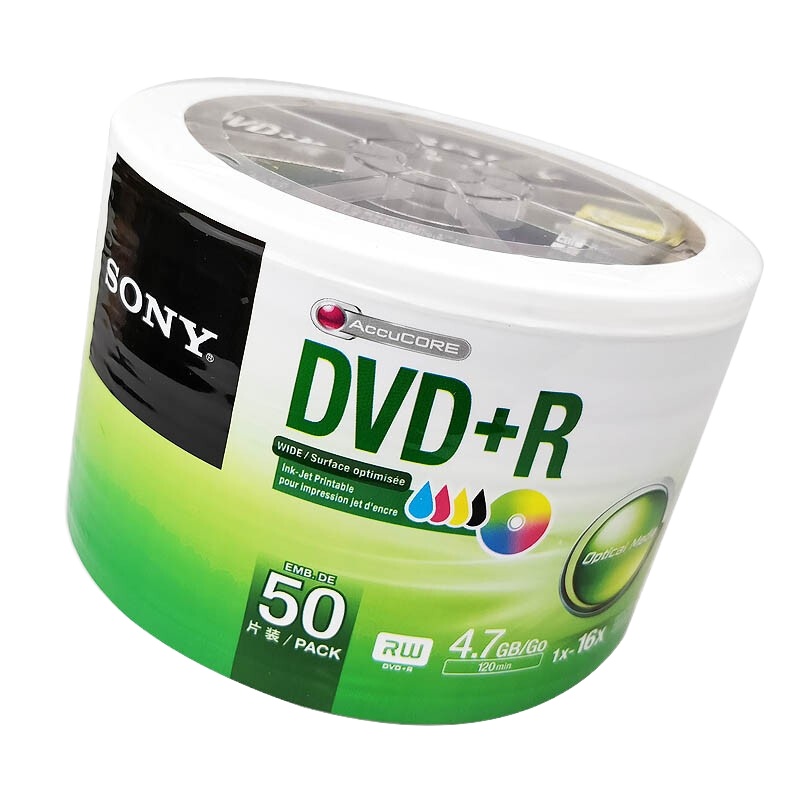 索尼 SONYDVD R光盘 4.7G光盘 50 可打印刻录盘 空白光盘 碟片 DVD+R 哑光可打印 50片塑封装