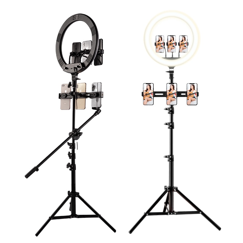 古尚古 手机直播支架三脚架拍摄神器自拍杆多功能自拍三角架夹补光灯2.1米黑色【收藏送手机夹+三机位架+收纳包+蓝牙】