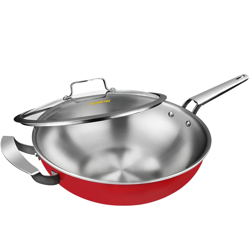 KMW 绿鼎第四代不锈钢炒锅GpotlCB300003 30cm不锈钢炒锅 透明玻璃盖 少油烟 无涂层炒锅电磁炉通用锅具